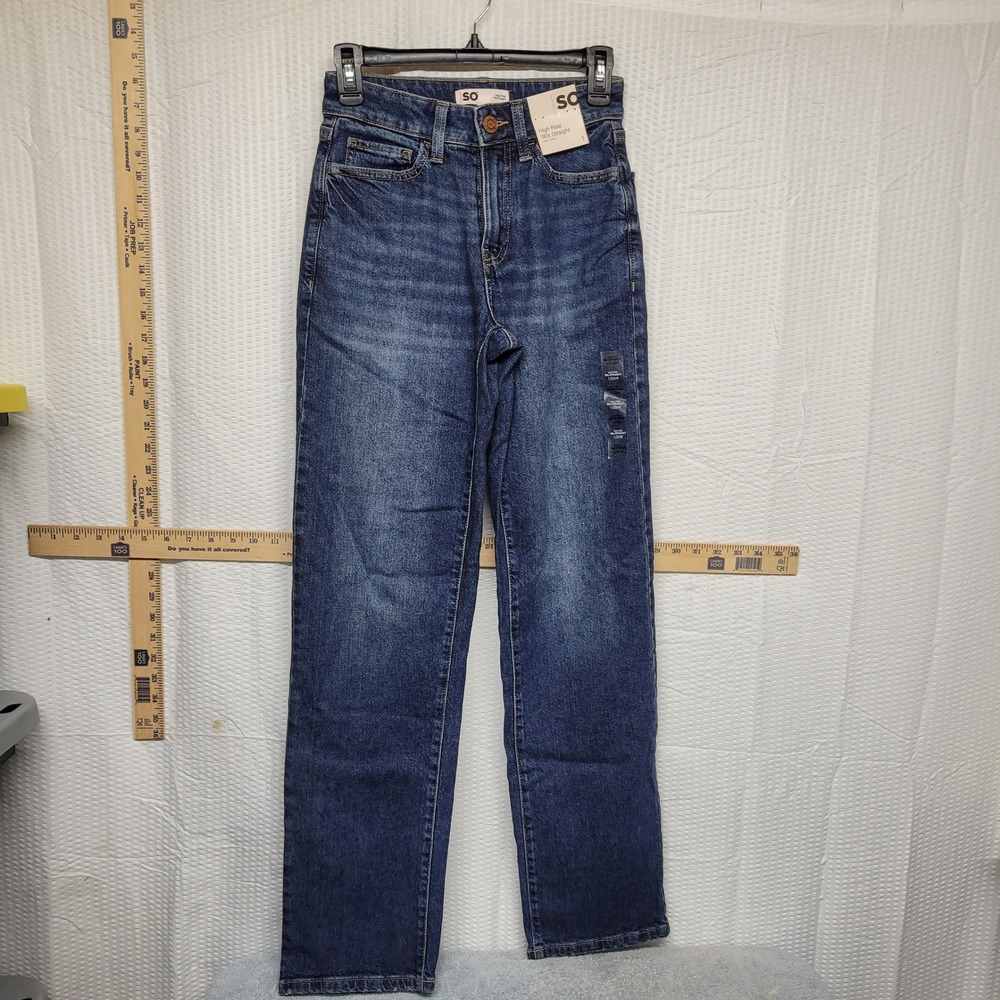 SO High Rise 90s Straight Leg Jeans Dark Wash Blue Denim Size 1 NEW